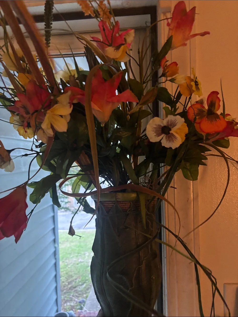 Unbranded Orange & Yellow Silk Floral Arrangement in Decorative Vase
